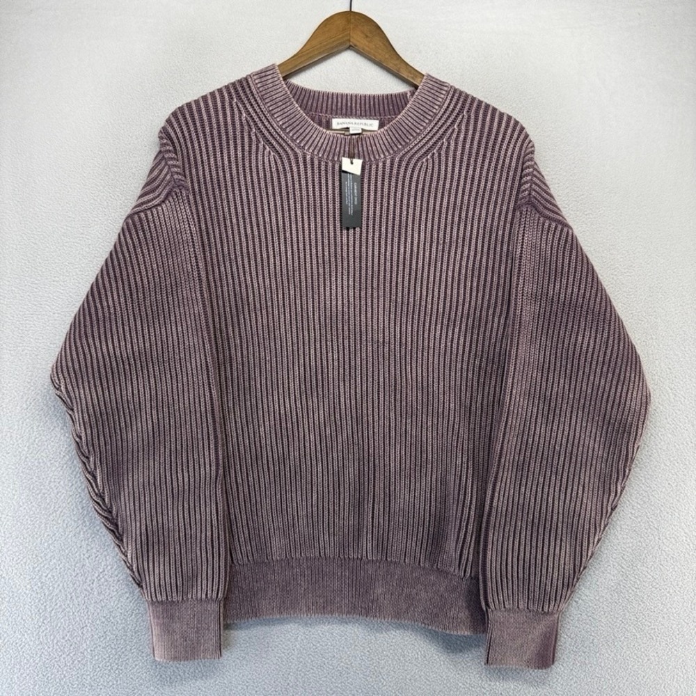 Banana Republic Sweater Mens Medium Purple Garment Dye Ribbed knit Fisherman NEW